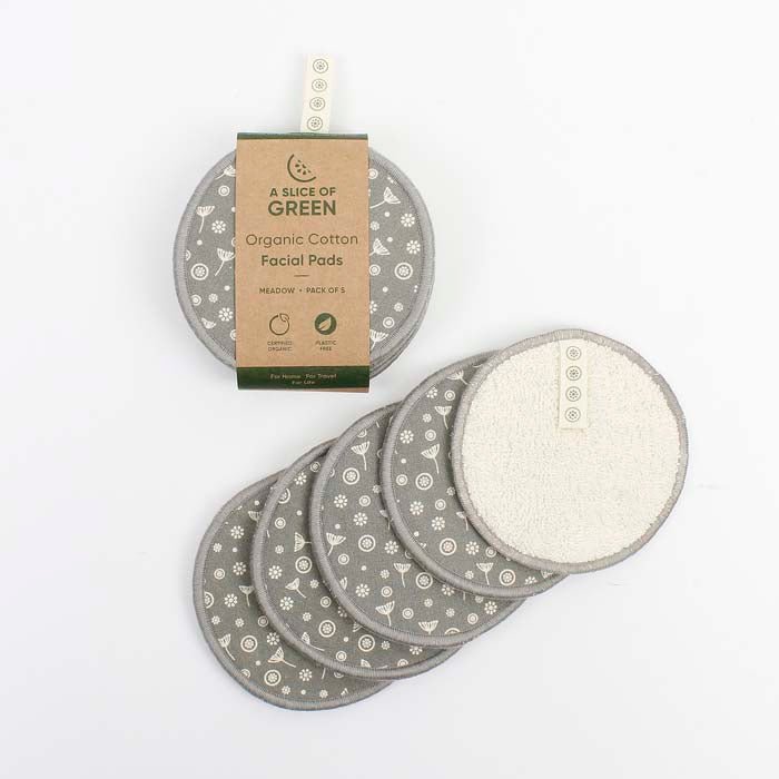 Large Organic Cotton Facial Pads - Meadow - Pack of 5 - Green Tulip