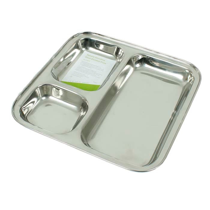 Square Stainless Steel Divided Plate - Green Tulip