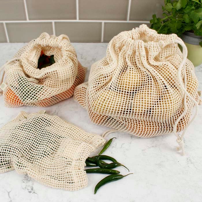 Organic Cotton Mesh Produce Bags - 3 Bag Variety Pack