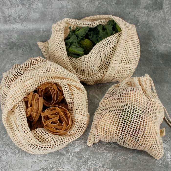 Organic Cotton Mesh Produce Bags - 3 Bag Variety Pack