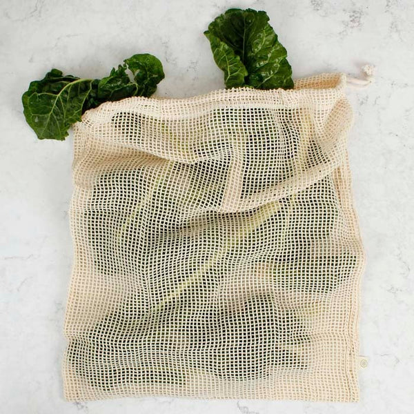 Pack of 5 Natural Cotton Mesh Drawstring Bags. Eco- Friendly Fruit