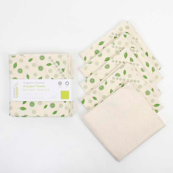 Organic Cotton Unpaper Towels - Mint Leaf - Pack of 5